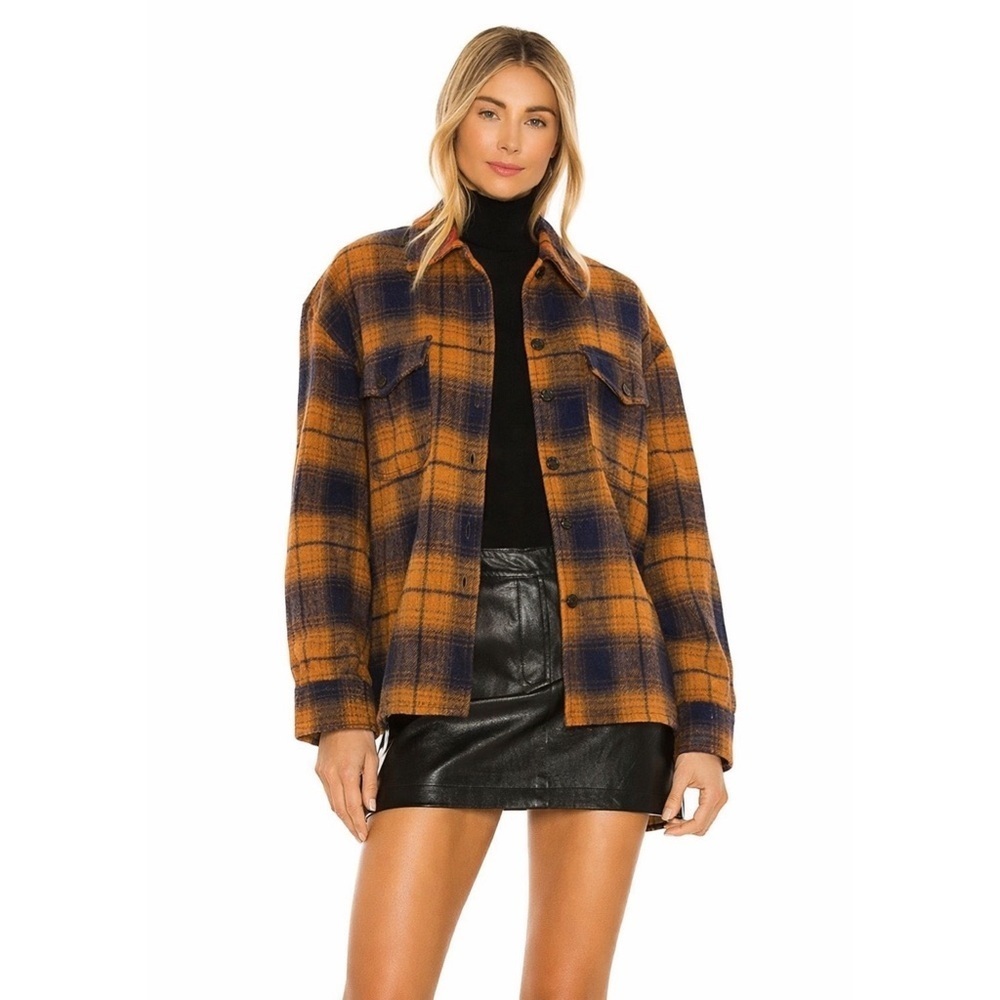 AMANDA UPRICHARD Hollis Shirt Jacket in Navy Gold Plaid M - Picture 3 of 11